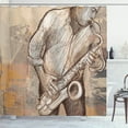 thumbnail image 1 of Ambesonne Music Shower Curtain, Jazz Musician on Street, 69"Wx70"L, Brown Ecru, 1 of 5