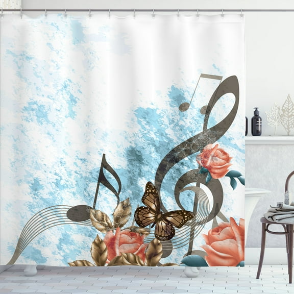 Ambesonne Music Shower Curtain, Music Roses Romance Victorian, 69"Wx75"L, Pale Blue
