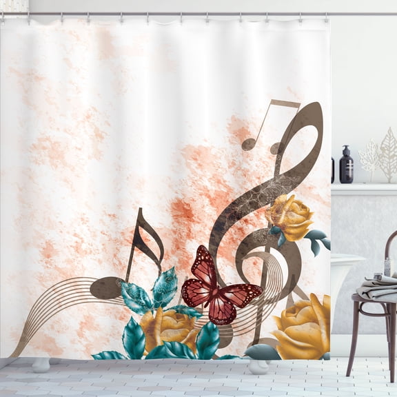 Ambesonne Music Shower Curtain, Music Roses Romance Victorian, 69"Wx75"L, Taupe Salmon