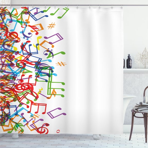 Ambesonne Music Shower Curtain, Rhthm Tempo Melody, 69"Wx75"L, Multicolor White