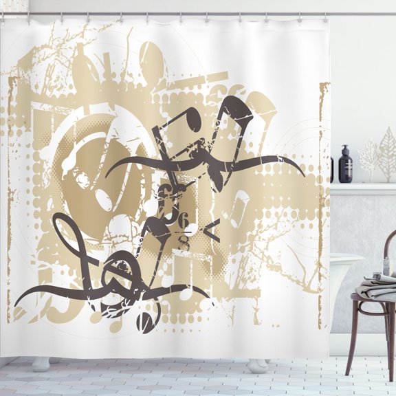 Ambesonne Music Shower Curtain, Treble Chef Halftone Motifs, 69"Wx75"L, White Seal Brown