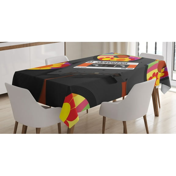 Ambesonne Music Tablecloth Rectangular Table Cover, Cassette Vinyl 70s, 60"x90", Multicolor
