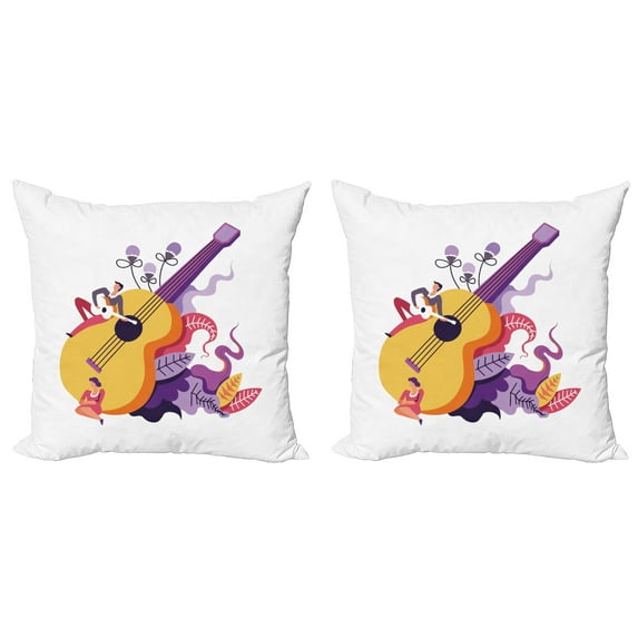 Ambesonne Music Throw Pillow Cover 2 Pack, Guitarist Performing, 18", Mustard and Multicolor