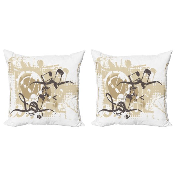 Ambesonne Music Throw Pillow Cover 2 Pack, Treble Chef Halftone Motifs, 24", White Seal Brown