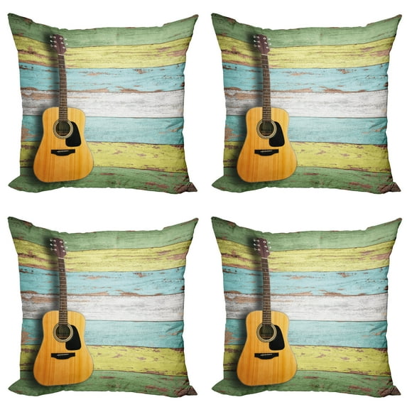 Ambesonne Music Throw Pillow Cover 4 Pack, Aged Wooden Planks Rustic, 20", Multicolor