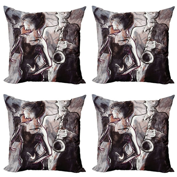 Ambesonne Music Throw Pillow Cover 4 Pack, Jazz Musician Saxophone, 18", Pink Black White