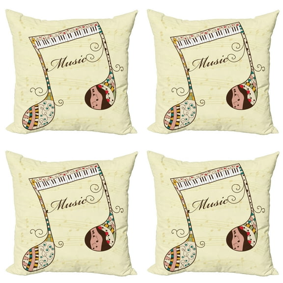Ambesonne Music Throw Pillow Cover 4 Pack, Keyboard Musical Note, 16", Multicolor