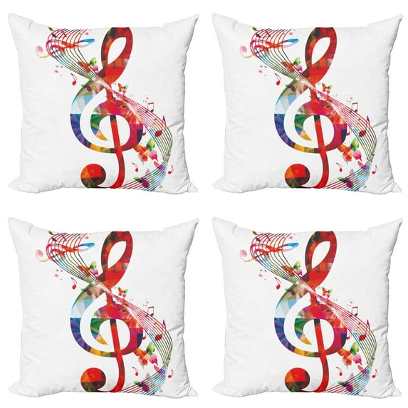Ambesonne Music Throw Pillow Cover 4 Pack, Notes Rhythm Art, 16", Multicolor