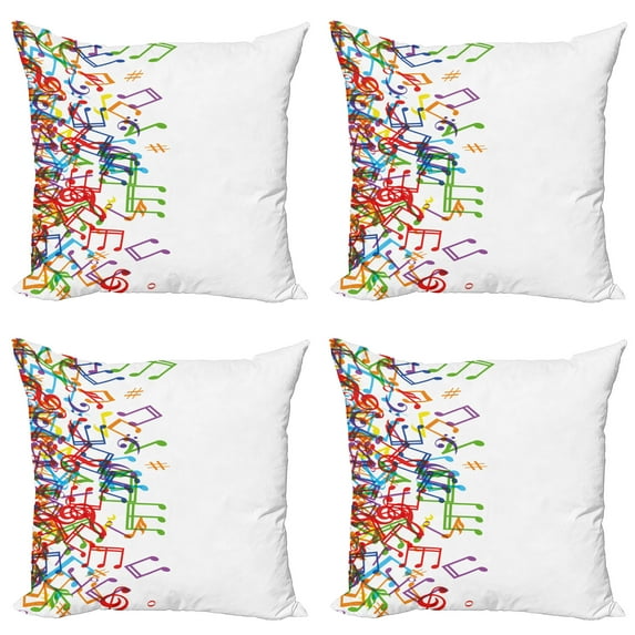 Ambesonne Music Throw Pillow Cover 4 Pack, Rhthm Tempo Melody, 18", Multicolor White