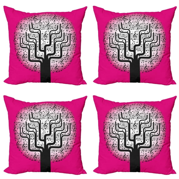 Ambesonne Music Throw Pillow Cover 4 Pack, Tree, 20", Hot Pink Black White