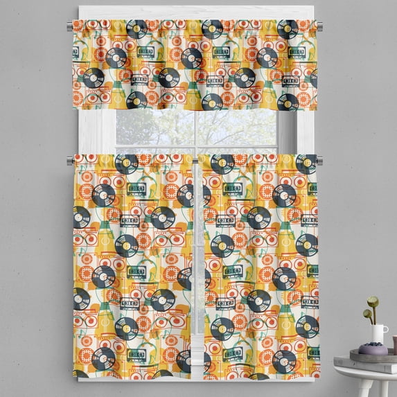 Ambesonne Music Valance & Curtain, Cassette Radio Vinyl, 55"x30", Multicolor