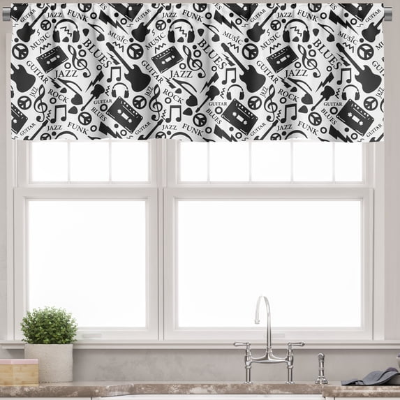Ambesonne Music Valance Pack of 2, Blues Jazz Punk Rock Sign, 54"X12", Black White