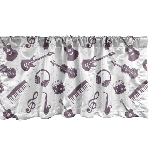 Ambesonne Music Valance Pack of 2, Musical Instruments and Notes, 54"X18", Eggplant and White