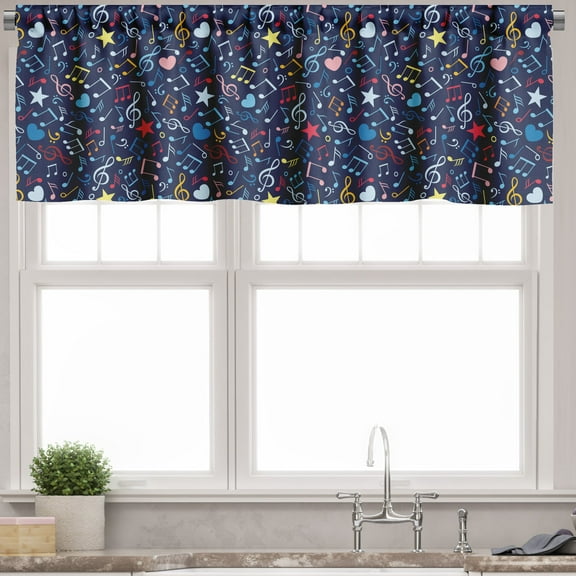 Ambesonne Music Valance Pack of 2, Rhythm in My Heart Design, 54"X18", Multicolor