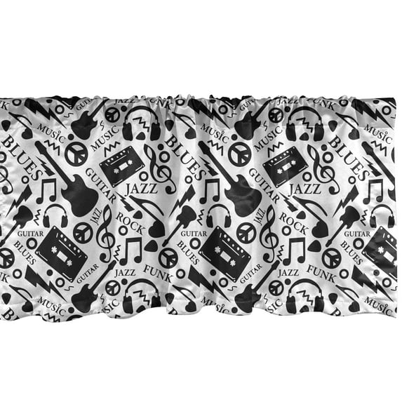 Ambesonne Music Window Valance, Blues Jazz Punk Rock Sign, 42" x 12", White Black