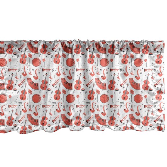 Ambesonne Music Window Valance, Musical Instruments Pattern, 54" X 18", Burnt Sienna Seal Brown