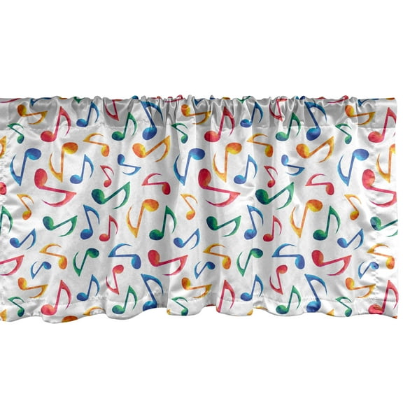 Ambesonne Music Window Valance, Notes Watercolor, 54" X 12", Multicolor
