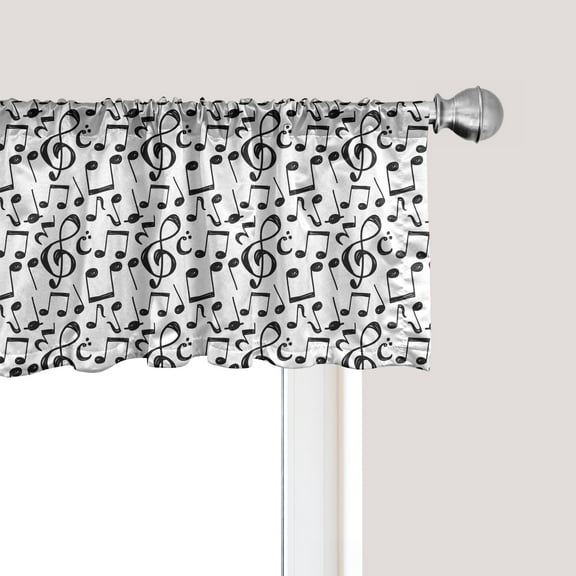 Ambesonne Music Window Valance, Sketchy Notes, 54" X 18", Black and White