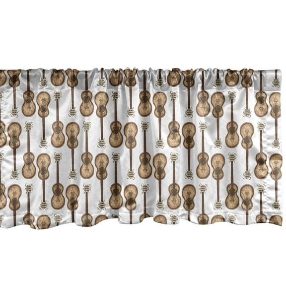 Ambesonne Music Window Valance, Wooden Acoustic Guitars Art, 54" X 12", White Ecru and Pale Redwood