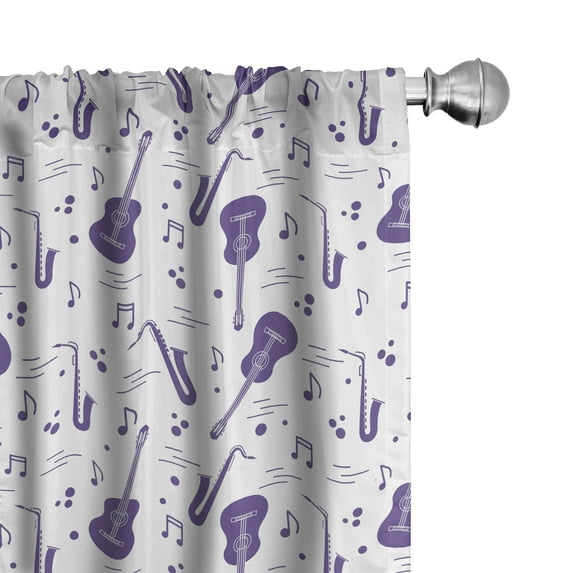 Ambesonne Musical Window Curtains, Guitars Saxophones Notes, Each 28" W x 84" L, Dark Indigo White and Grey