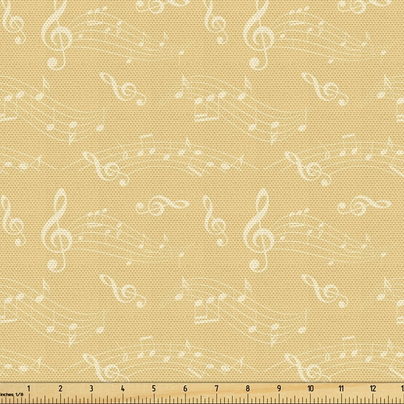 Ambesonne Musical Fabric by the Yard Upholstery, Pattern of Wavy Music Notes, 2 Yards, Pastel Brown and White