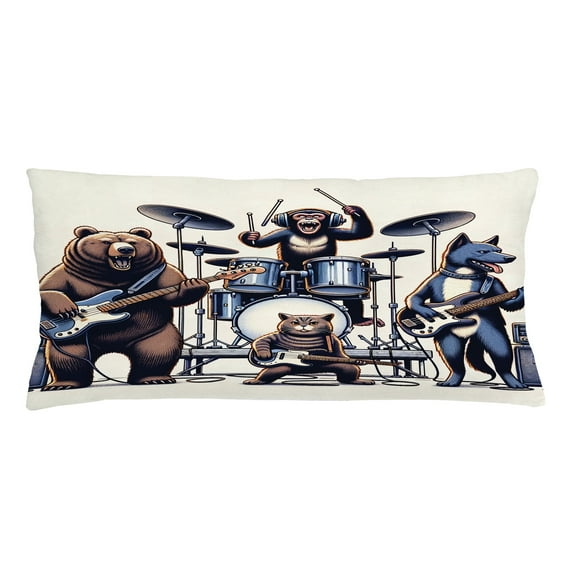 Ambesonne Musician Animals Throw Pillow Cushion Cover, Wolf Bear Monkey, 36" X 16", Lavender Blue Brown White