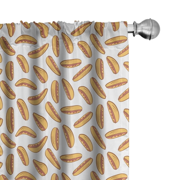 Ambesonne Mustard Window Curtains, Hot Dogs on Plain Backdrop, Each 28" W x 84" L, White and Earth Yellow