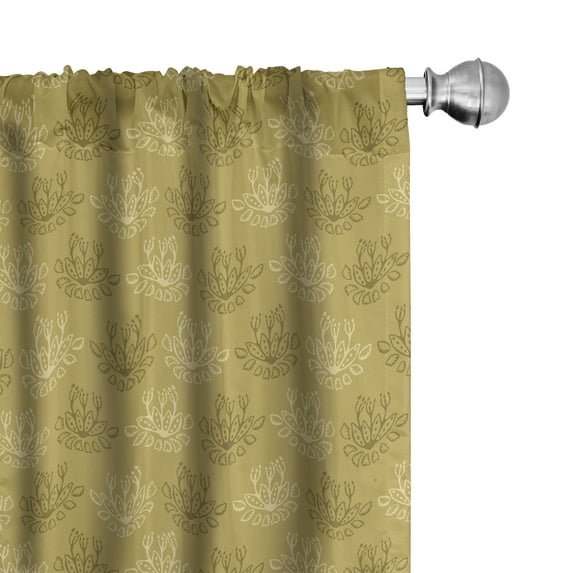 Ambesonne Mustard Window Curtains, Retro Flowering Blossoms, Each 28" W x 95" L, Pale Earth Yellow and Fawn
