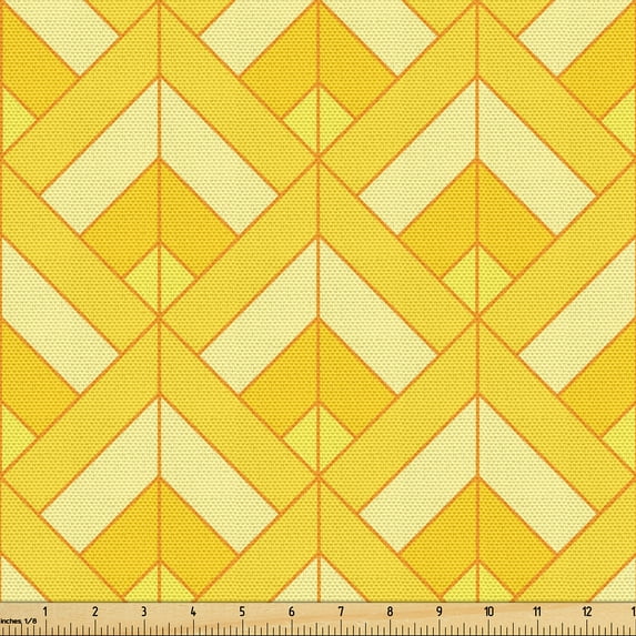 Ambesonne Mustard Fabric by the Yard Upholstery, Abstract Nested Rhombuses, 3 Yards, Mustard Pastel Yellow