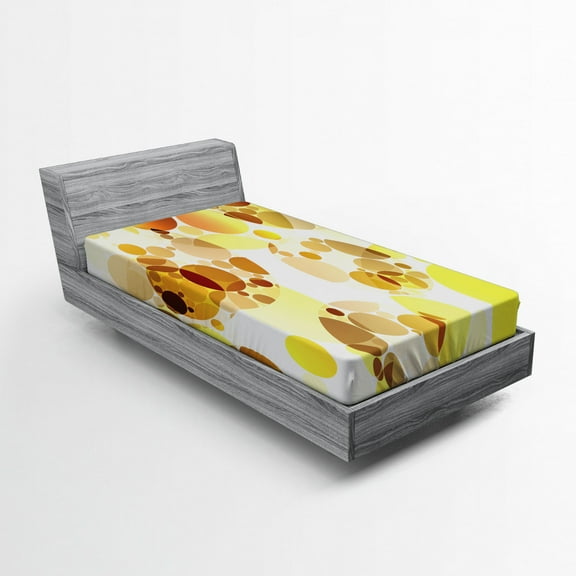 Ambesonne Mustard Fitted Sheet, Graphic Polka Dots 50s, Twin XL Size, Yellow Mustard