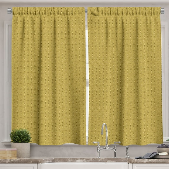 Ambesonne Mustard Kitchen Curtains, Geometric Retro Polka Dots, 55"x45", Pale Earth Yellow Fawn