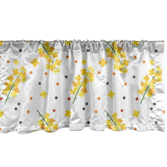 Ambesonne Mustard Window Valance, Floral Branch and Polka Dot, 54" X 12", Multicolor