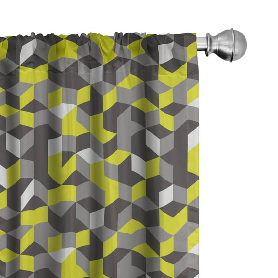Ambesonne Mustard Yellow Window Curtains, Modern Box Cubes, Each 28" W x 63" L, Mustard Yellow