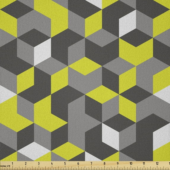 Ambesonne Mustard Yellow Fabric by the Yard Microfiber, Modern Box Cubes, 3 Yards, Mustard Yellow