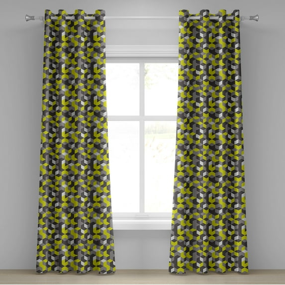 Ambesonne Mustard Yellow Grommet Curtain, Modern Box Cubes, 50" x 84", Mustard Yellow
