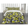 thumbnail image 1 of Ambesonne Mustard Yellow Quilted Bedspread Set 3 Pcs, Modern Box Cubes, King Size, Mustard Yellow, 1 of 5