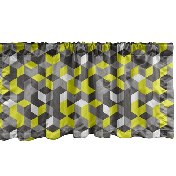 Ambesonne Mustard Yellow Window Valance, Modern Box Cubes, 54" X 12", Mustard Yellow