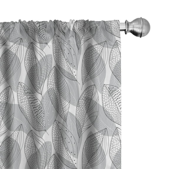 Ambesonne Muted Colors 4-Panel Curtains, Greyscale Leaves Art, 56"x95", Dark Grey and Pale Taupe
