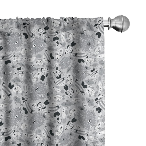 Ambesonne Muted Colors 4-Panel Curtains, Greyscale Sea Fishes, 56"x84", Pearl and Pale Grey