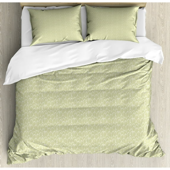 Ambesonne Muted Colors Duvet Cover Sets, Cactus Natural Pattern, 2-King, Pale Green White