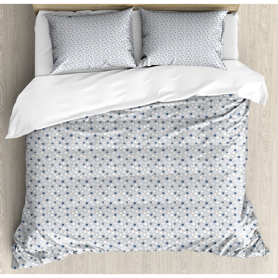 Ambesonne Muted Colors Duvet Cover Sets, Geometric Dots Design, 2-King, Dark Blue Pale Grey White