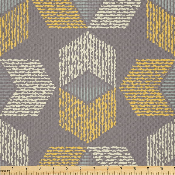 Ambesonne Muted Colors Fabric by the Yard Microfiber, Boho Abstract Forms, 1 Yard, Cocoa Mustard and Ivory