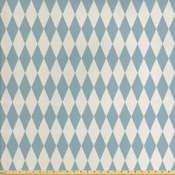 Ambesonne Muted Colors Fabric by the Yard Upholstery, Diamond Check Rhombus, 5 Yards, Pale Slate Blue Eggshell