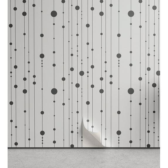 Ambesonne Muted Colors Peel & Stick Wallpaper for Home, Greyscale Lines Dots, 13"x72", Grey and Coconut