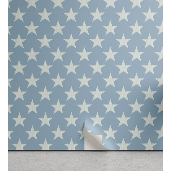 Ambesonne Muted Colors Peel & Stick Wallpaper for Home, Simple Striped Stars, 13"x36", Sky Blue Cadet Blue