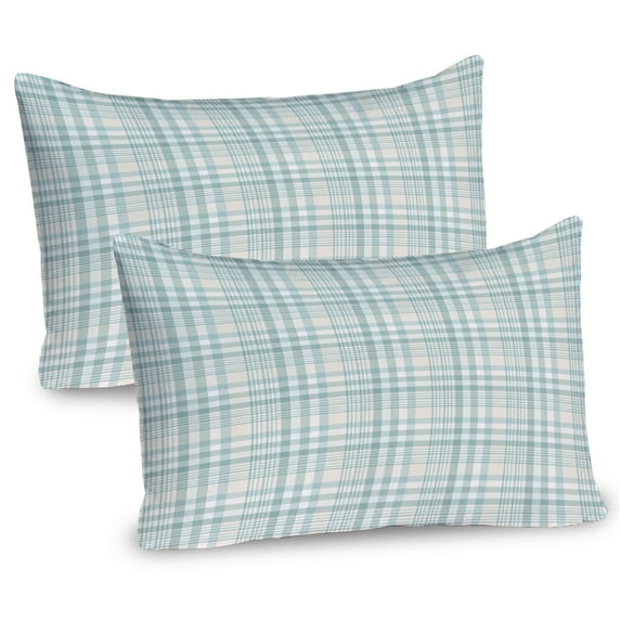 Ambesonne Muted Colors Pillow Sham 2 Pack, Pastel Plaid Layout, 30"x20", Cadet Blue Beige