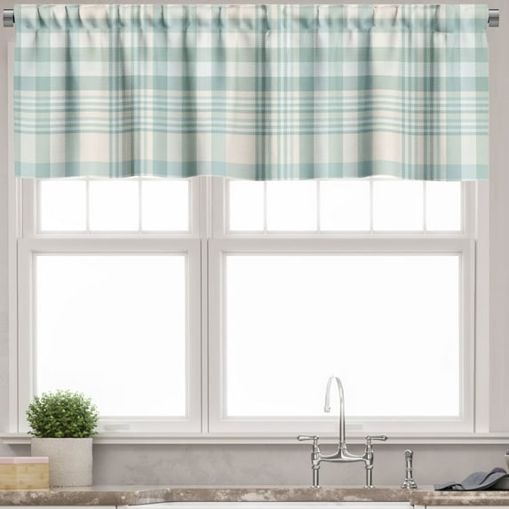 Ambesonne Muted Colors Valance Pack of 2, Pastel Plaid Layout, 54"X12", Cadet Blue Beige