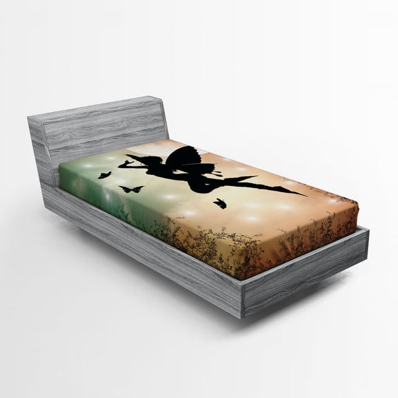 Ambesonne Mystic Fitted Sheet, Character and Butterfly Wing, Twin XL Size, Multicolor