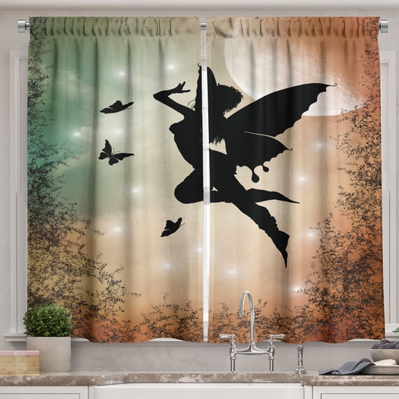 Ambesonne Mystic Kitchen Curtains, Character and Butterfly Wing, 55"x39", Multicolor