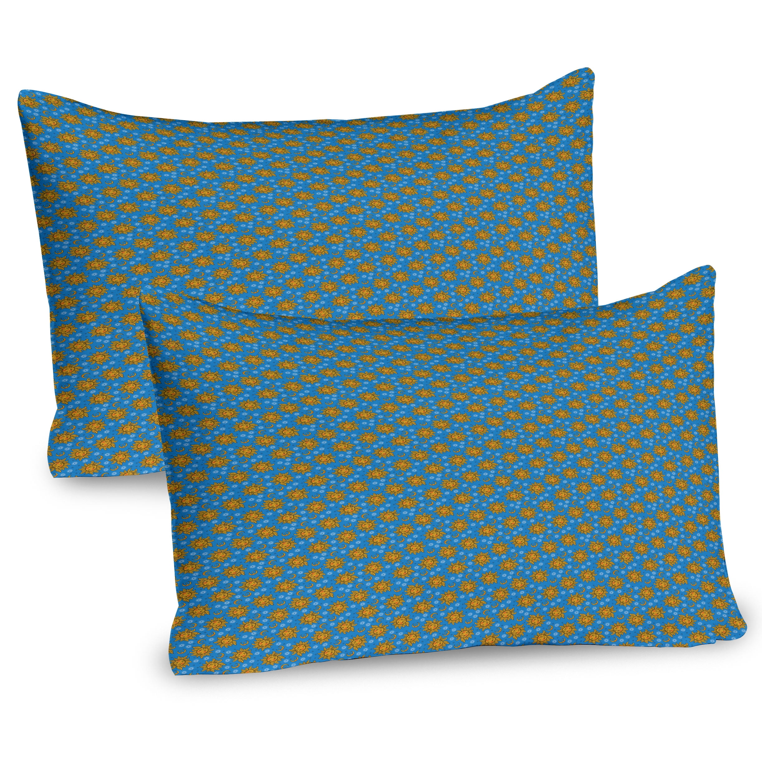 Azure Blue and Dark Yellow Microfiber Pillow Shams, 2 Pack